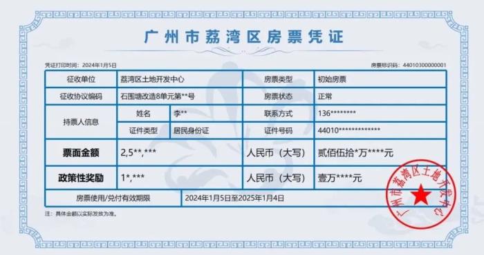廣州市荔灣區(qū)房票憑證。 圖片來源：廣州荔灣發(fā)布