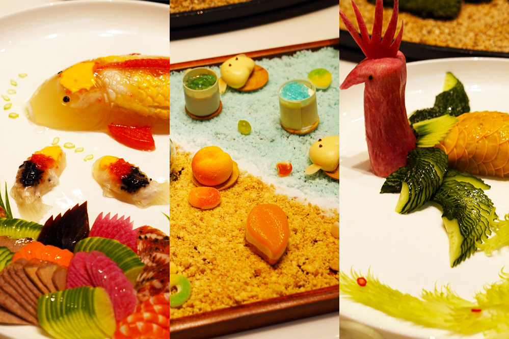 大觀樓長聯(lián)宴。從左至右依次為翠羽丹霞、四圍香稻、西翥靈儀。供圖